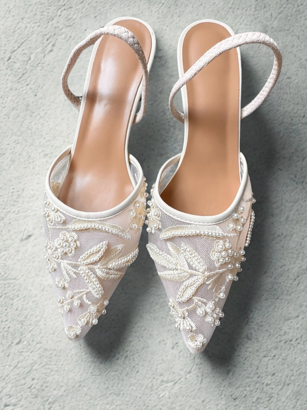 Embroidered Pearl Bridal Kitten Heel Ivory Size 8